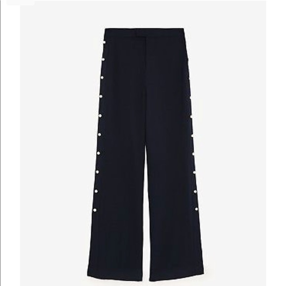 NWT Zara Navy Blue Pearl Slit Trousers Pants - Picture 7 of 8